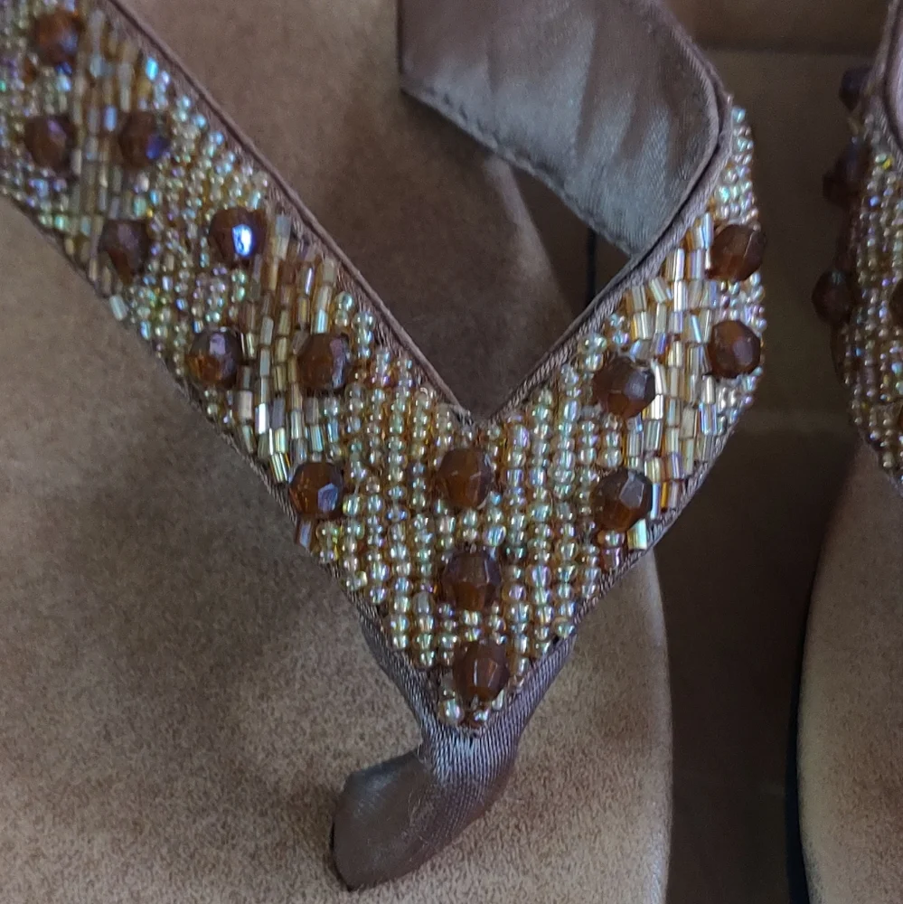Meeka Beaded Tan Flip Flop Sandals